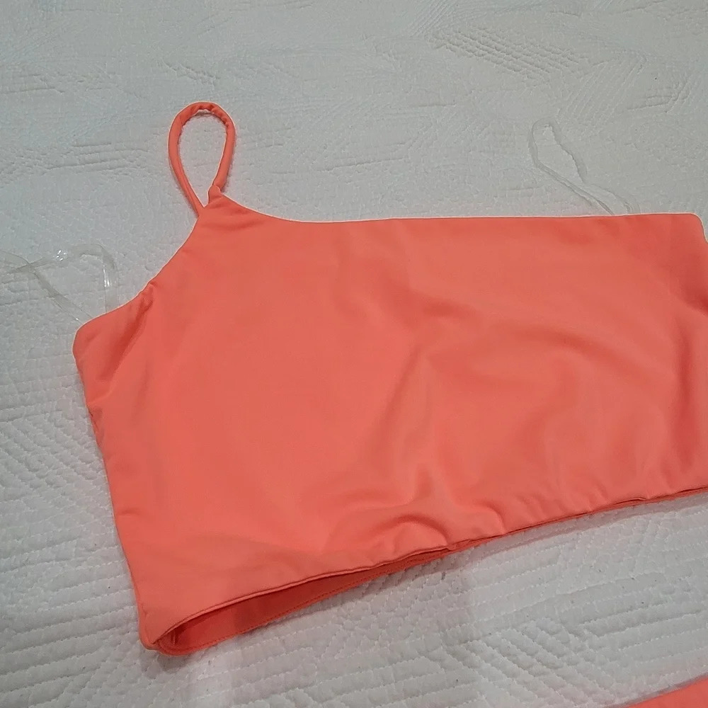 Salty 2 Peice Swimwear Resort Wear One Shoulder Crop Top Mini Skirt Coral L - Picture 11 of 14